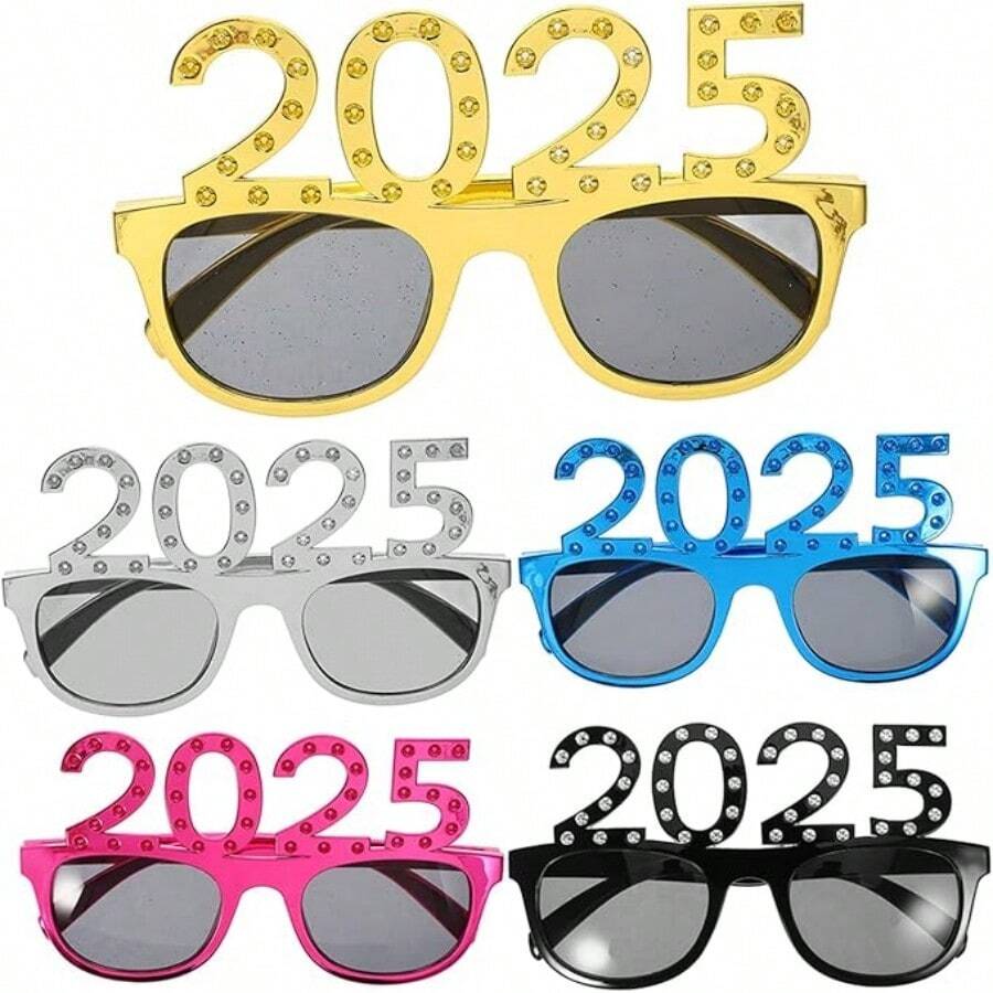 5PCS 2025 Óculos 2025 Número Óculos de Festa de Ano Novo Glitter 2025