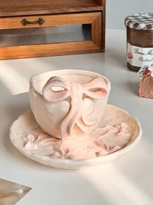 Nuevo juego de vajilla de cerámica de lujo 2024, plato y tazón, diseño en relieve elegante para uso individual, para uso diario en el hogar y suministros escolares - Rosa - Ver 12