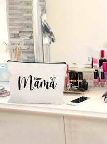 字母“Mama”印花拉链女士化妆包。送给妈妈的最佳礼物，伴娘化妆包，伴娘礼品包，带拉链的婚礼旅行洗衣包，伴娘包，婚礼新娘送礼会单身女孩求婚派对礼物 - 彩色 - 查看 2