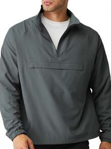 Men's Lightweight Quarter Zip Pullover For Golf, Hiking, And Running Windbreaker Workout Sweatshirt With Pocket - 灰色 - 查看 2