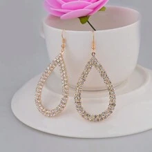 2pcs Fully Rhinestone Encrusted Water Drop Pendant Earrings, Luxury Gift For Women, Party Jewelry - Gold - View 4