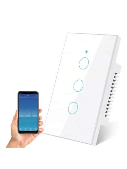 Interruptor Inteligente Touch Wi-fi De 3 Vías Sin Neutro,  Interruptor inteligente con función de control múltiple (3 canales), estado de relé opcional, retroiluminación, con vida inteligente/Tuya