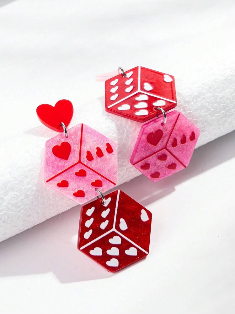 1 对时尚亚克力 3D 几何骰子吊坠耳环，彩色全息设计，适合女性在节日佩戴 - 骰子 - 查看 5