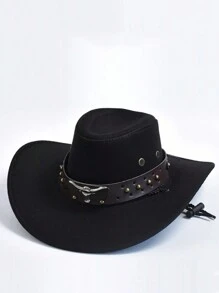 1PC Men's And Women's Solid Color Fedora Hat Cowboy Hat, Luxury Top Hat Fashion Disco Wide Brim Hat Bridesmaid Hat Bride Hat Gift Hat, New Retro, Suitable For Daily Life, Party, Western Theme Event, Party, Engagement Party, Cosplay, Graduation Ceremony, Masquerade Party, Wearable For Festivals, Weddings, Birthday Celebrations, Music Festivals, Adult Ceremonies - Black - View 1