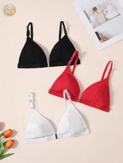 Set de 3 sujetadores sin alambres con cierre frontal sin costuras para mujeres