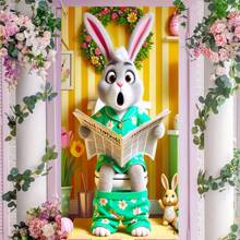 1 件涤纶复活节兔子装饰门横幅，35.43 * 70.87 英寸，兔子设计背景，家庭户外草坪门廊庭院装饰，春新年复活节狂欢派对横幅 - 彩色 - 查看 2