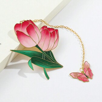 A 1PC Pink And Elegant Tulip Shaped Tassel Bookmark, The Best Choice To Accompany Reading Time And Study Office Supplies Gifts. A Gift Of Flowers That Never Wither For The One You Love.