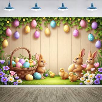 1 Easter Background With Pink Bunny And Basket Scene - Photo Background For Party Decoration, Suitable For All Seasons, Wall Decoration, Event And Party Supplies, Banner