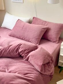 Juego de ropa de cama de 3 piezas de terciopelo suave en color rosa apagado, adecuado para dormitorio y habitación de invitados