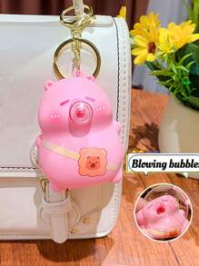 1 pièce Porte-clés suspenseur de sac à dos avec dispositif de soufflage de bulles, porte-clés de couple en forme de cochon mignon, petit cadeau