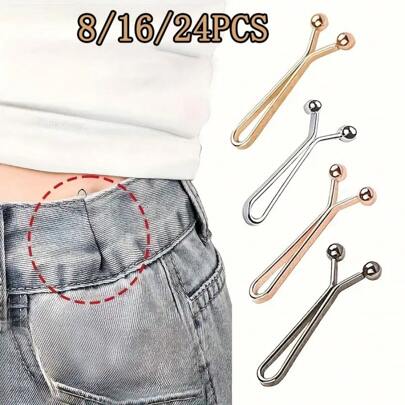 8pcs/16pcs/24pcs Invisible U-Shaped Waist Cincher Clips, Pants Waist Shortener Clips, No Sewing Required For Adjusting Waist/Hem/Cuff Length, Suitable For Clothing, Scarves, Curtains And Daily Use