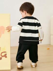 mini bala 男婴长袖运动衫和裤子套装，2 件套男孩和女孩服装 - 黑白色調 - 查看 3