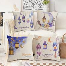 4 pièces Set de housses de coussin avec imprimé croissant de lune et étoile, convient pour le canapé, le salon, la chambre, la voiture, le bureau, fermeture éclair, lavage à la main uniquement