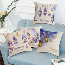 4 pièces Set de housses de coussin avec imprimé croissant de lune et étoile, convient pour le canapé, le salon, la chambre, la voiture, le bureau, fermeture éclair, lavage à la main uniquement