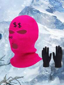 1 件男女通用刺绣拉法帽针织帽，3 孔，保暖防风头饰，适合日常使用、徒步旅行、登山、骑自行车和礼物 - 彩色 - 查看 3