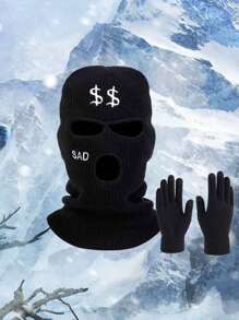 1 件男女通用刺绣拉法帽针织帽，3 孔，保暖防风头饰，适合日常使用、徒步旅行、登山、骑自行车和礼物 - 彩色 - 查看 1