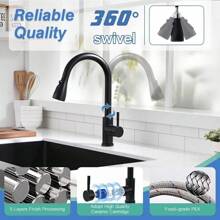 1pc Pull-Down Sprayer Kitchen Faucet Black, 360 Degree Kitchen Sink Mixer Taps Pull Out Spout Spray Single Lever Mono Tap- Included Accessory Kit