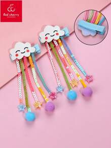 1 Pair Toddler Girls' Colorful Sequin Cloud Shape Polyester Plush Boho Hair Accessories - Multicolor - View 1