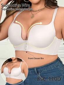 Plus Size Women Front Closure Underwire Bras With Curve Cup And Lift - White - View 4