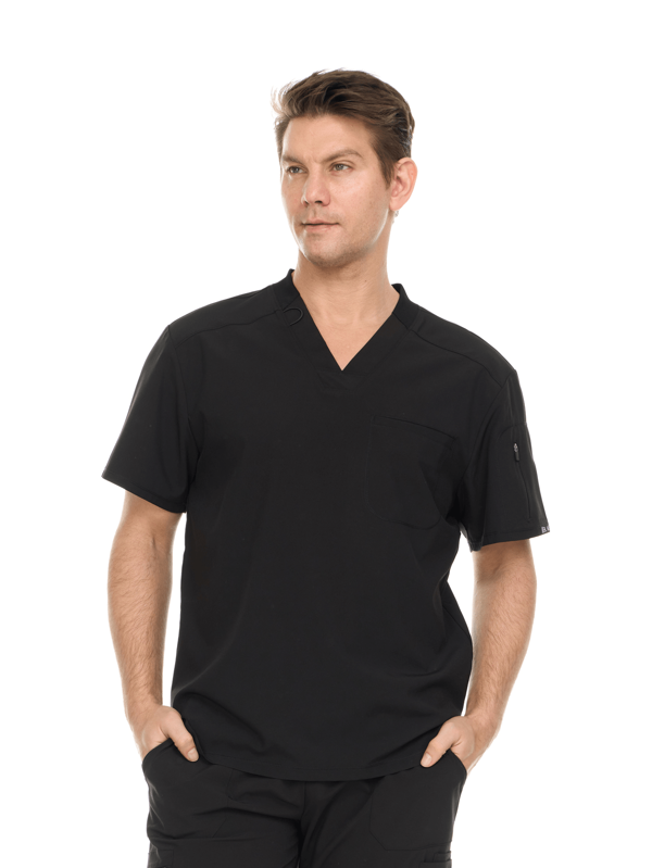 Men's V-Neck Multi-Pocket Scrub Top With Sleeve Zipper – Professional Clinical Uniform