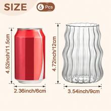 6pcs 550ml Striped Glass Coffee Cup (Without Straw), Creative Wavy Shaped Glass Cup, Aesthetic Coffee Cup, Summer Juice Glass, Transparent Cold Beverage Tumbler, Unique Minimalist Drinkware, Ideal For Iced Coffee, Milk Tea, Water, Home & Office Use, Perfect Gift, Beautiful Mother's Day Gift For Friends, Colleagues, Mom,For Household Use, Suitable For Women, Drinking Beverages Such As Milk Tea Cups And Coffee Cups - 透明條紋玻璃杯 - 查看 3