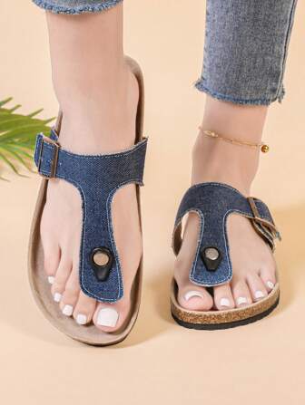 女士时尚平底人字拖，夏季休闲沙滩凉鞋