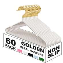 100/60/30/20/10/1pc Non Slip Hanger, Golden Metal Clothes Hangers Space Saving, Heavy Duty Rubber Coated Wire Hanger For Coat, Shirt, Dress, Pants-Wardrobe Organiser