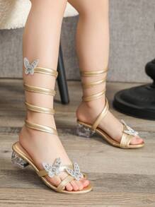 Girls' Gold High Heel Sandals, Children's Summer Open Toe Sandals