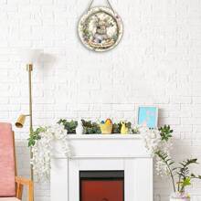 Happy Easter Bunny And Egg Wreath Sign - Round Wood Spring Decoration For Homes, Walls, Doors - Perfect For Farmhouses And Porches