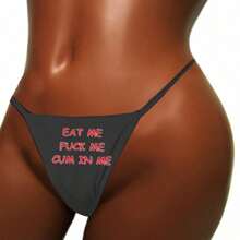 45-80kg 1pc Summer Women's Printed Low Waist Lift Hip Sexy Triangle Panties Sexy Panties Bikini Woman Thongs Panties Letter Print Black Sexy Lingerie Thongs Bikini Set For Woman - Black - View 3