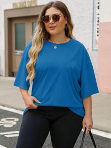 HIGHFINE Women's Oversized T-Shirt Summer Short Sleeve Loose Fit Casual Crewneck Jersey Top - 藍色 - 查看 3