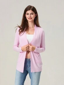 Women's Long Sleeve Open Front Cardigan Casual Loose Lightweight Cardigans With Pockets Soft Drape Spring Fall Shrugs Knitwear - Pink - View 8
