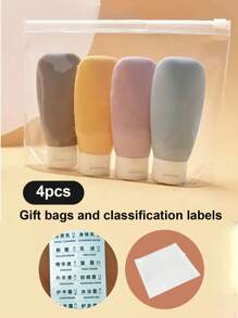 1 Piece/3 Pieces/4 Pieces Travel Separate Bottles, Extrusion Design, Portable, Leak Proof, Refillable Cosmetics Container, (With Free Label Card) Reusable, Used For Separate Packaging Of Toiletries, Shampoo, Shower Gel And Lotion, Travel Necessities, School Supplies, Holiday Camping Necessities, Holiday Accessories Mini, Used For Holiday Beach, Bathroom Collection, Bedroom Collection, Large Capacity, Business Trip, Tourism