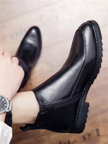 男士尖头高帮皮靴，时尚简约短踝靴
