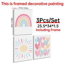 3pcs Pink Framed Canvas Wall Art For Room, Rainbow Wrapped Canvas, Girls Bedroom, Nursery Decor, Boho Pink Sunshine Painting, Suitable For Classroom, School, Kindergarten Decoration, Poster Gift, Birthday Graduation - Multicolor - View 12