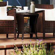 Outsunny Mesa de centro de ratán de 18" para exteriores, mesa lateral de patio de ratán PE con 2 niveles de almacenamiento, tablero de madera compuesta para jardín, patio trasero y balcón - Marrón mixto - View 9