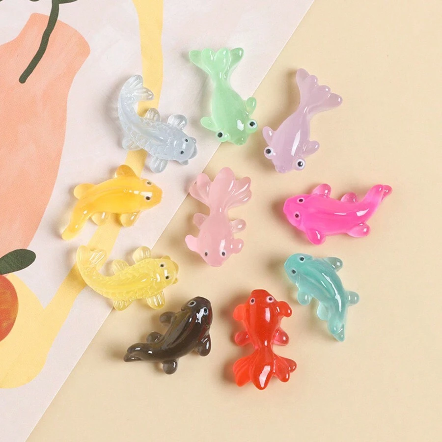 10pcs Mixed Glow-In-The-Dark Small Fish Decorations, DIY Craft Supplies For Scrapbooking, Earrings, Hair Accessories, Jewelry Making, Wedding Decorations - Multicolor - View 1