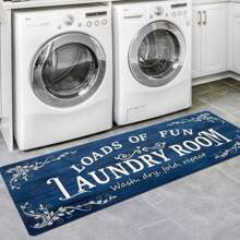 1pc 120*40CM/80*50CM American Style Letters Laundry Room Floor Mats Home Decoration Kitchen Dirt-Resistant Water-Absorbent Non-Slip Mats Easy To Clean - Black - View 6