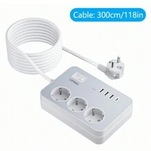 LIPWEL LIPWEL 1Pc 7 In 1 Power Supply Power Outlet Socket, 1M, 1.8M, 3M, 5M, Power Strip With 4 USB Charging Ports, Wall Mounting Power Strip (16A, 3680W) With Switch And Power Indicator Light, Multiple Plug USB Socket For Smartphone Laptop Home, Office Usage, White Black,Multi Functional Power Socket