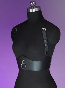 1pc Women Gothic Style PU Leather Corset Waist Belt, Fashionable Suspender Belt For Daily Outfit - Black - View 4