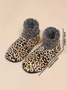 1 Pair Fuzzy Leopard Print Socks, Warm & Comfortable Indoor Floor Slippers Socks, Unisex - Coffee Brown - View 6