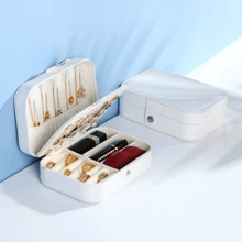 1 pieza Caja de joyería portátil de doble capa, organizador de joyas de viaje mini para aretes, anillos, collares, pulseras, almacenamiento multiusos, regalo del Día de San Valentín para joyas de mujer, para anillos, para collares, para pulseras, accesorio de joyería, bolsa de almacenaje de joyas, regalo de cumpleaños para mamá