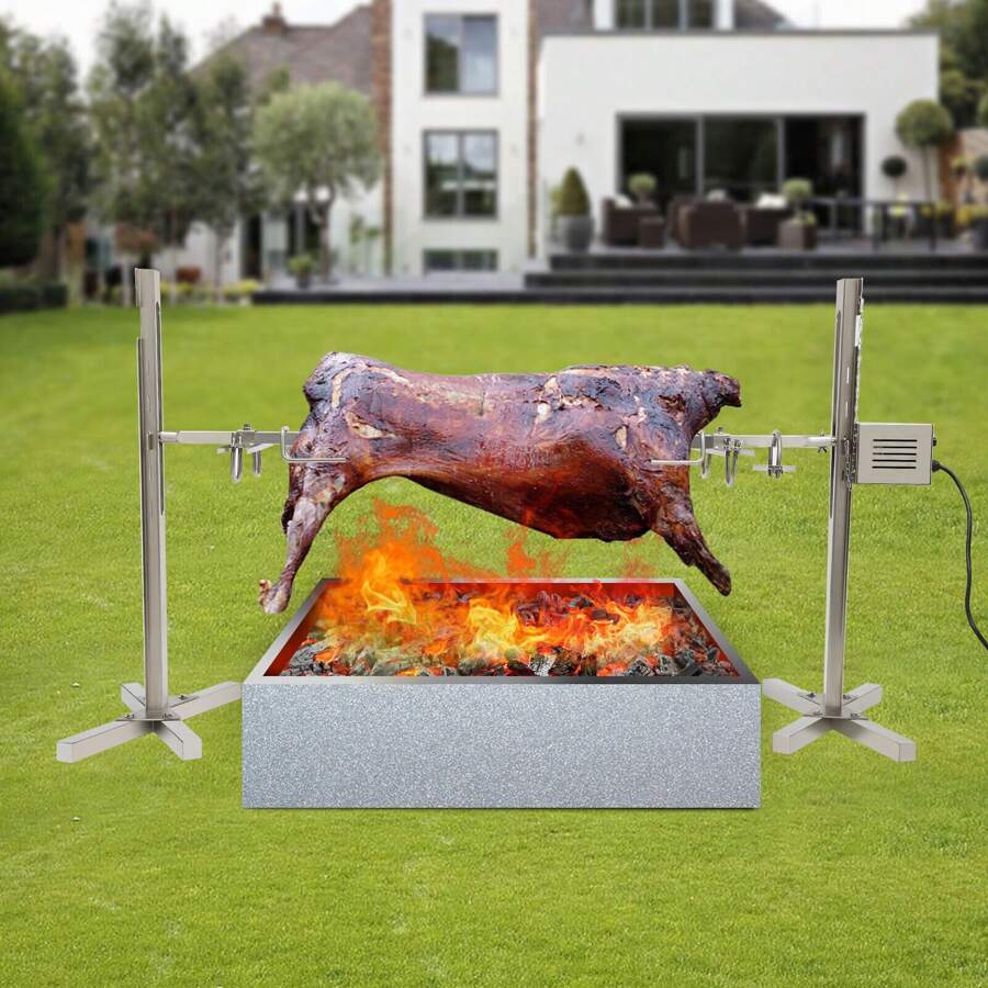 53Inch Portable Camping BBQ Charcoal Rotary Grill, Stainless Steel Outdoor Pig And Lamb Cooker Grill, Charcoal Fire Rotary Grill Barbecue Grill - 銀色 - 查看 1