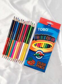24支双头彩色铅笔，双色笔杆，是创意绘画、涂鸦和涂色的理想之选，开学必备 - 彩色 - 查看 8