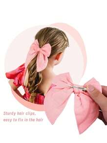 3 件装女孩蝴蝶结鳄鱼发夹小女孩幼儿中性手工发饰 - 彩色 - 查看 4