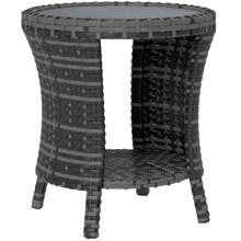 Outsunny Mesa de centro de mimbre para exteriores de 18", mesa lateral de patios con 2 niveles de almacenamiento, tapa de madera compuesta para jardín, patio trasero o balcón - Gris - Ver 2