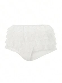 Women's Lace Tiered Ruffled Shorts Cute Bottoms High Rise Lolita Short Pants For Summer - 白色 - 查看 8