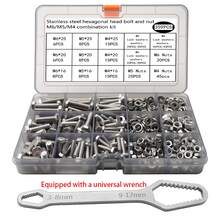 Bộ 359 bu lông lục giác và đai ốc bằng thép không gỉ - M4 M5 M6 X 16mm 20mm 25mm - Bộ ren đầy đủ (Kèm cờ lê) - Bạc - Xem 2