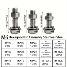 Bộ 359 bu lông lục giác và đai ốc bằng thép không gỉ - M4 M5 M6 X 16mm 20mm 25mm - Bộ ren đầy đủ (Kèm cờ lê) - Bạc - Xem 5