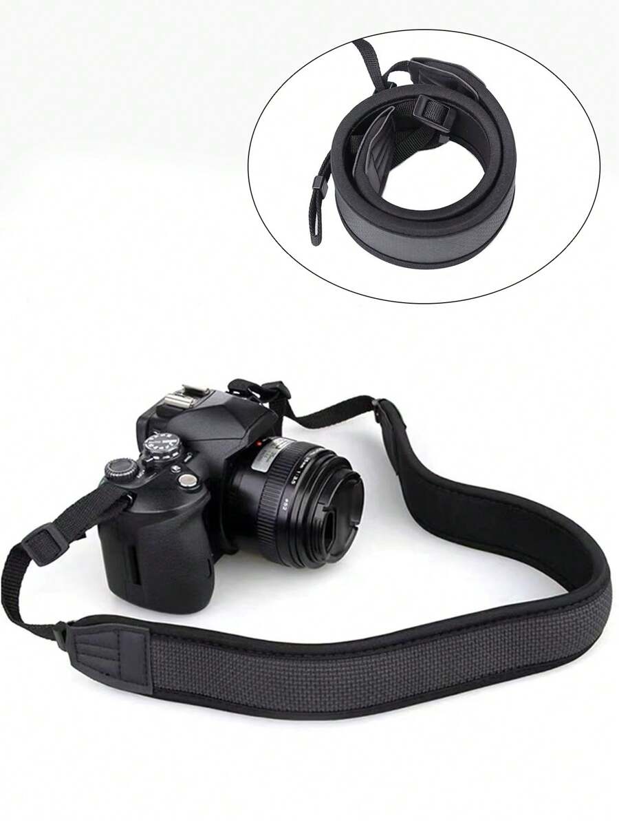 Correa de cámara DSLR, Correa para el hombro de cámara sin espejo con alta elasticidad, cómoda sin fricción en el cuello, reduce eficazmente la carga en el cuello - Negro - Ver 1